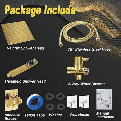High Pressure Square Rain Gold Shower Head and Handle Shower Set.Equipped - Image 2