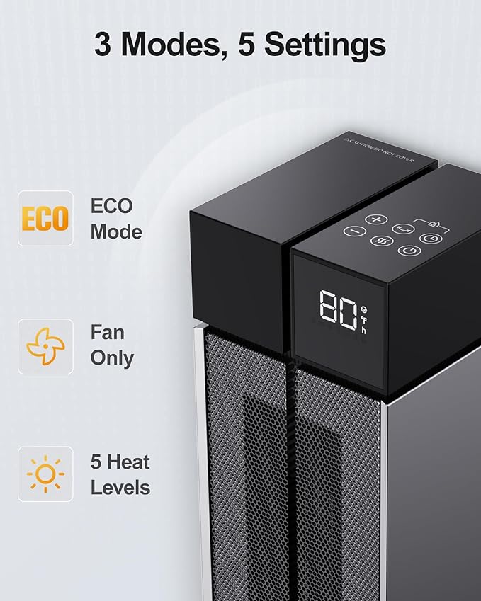 ComDomus Electric Heaters for Indoor Use, 25” Space Heater Large Room - Image 3