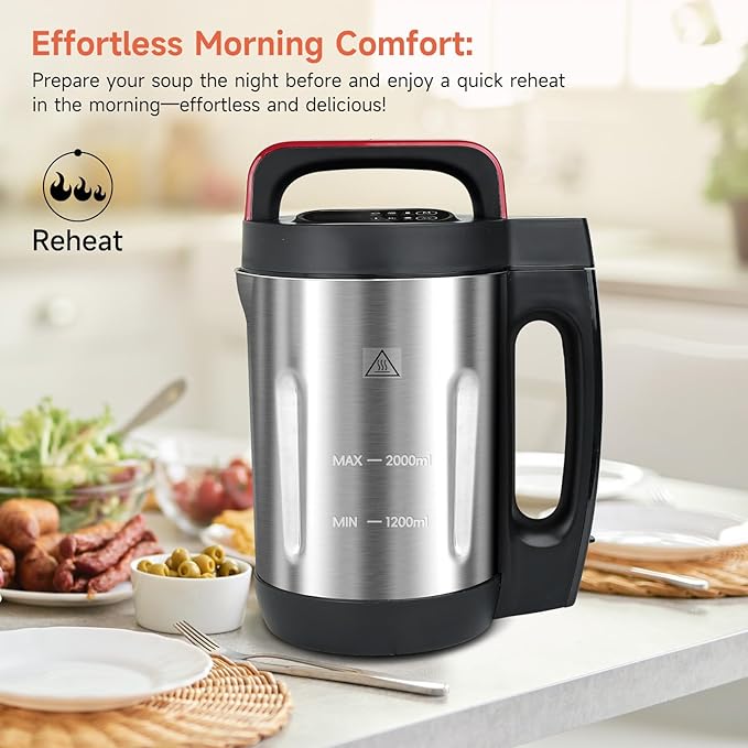 Homtone Soup Maker 2L, Makes 2-6 Servings, 6-in-1 Multifunctional Smooth and - Image 7