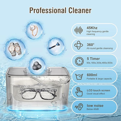 LifeBasis Ultrasonic Cleaner, Professional 45kHz Ultrasonic Jewelry Cleaner 20 - Image 2