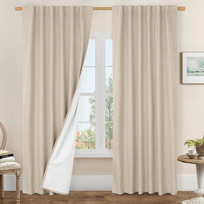 LAMIT 100% Blackout Linen Curtains, 84 Inch Linen Textured Living Room by LAMIT