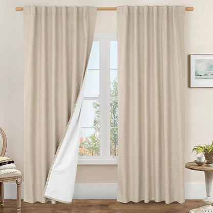 LAMIT 100% Blackout Linen Curtains, 84 Inch Linen Textured Living Room by LAMIT