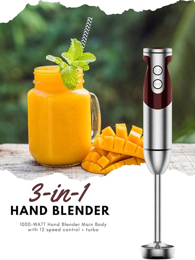 Megawise 3-in-1 Hand Blender – 12-Speed, Includes Powerful Blender Stick - Image 2