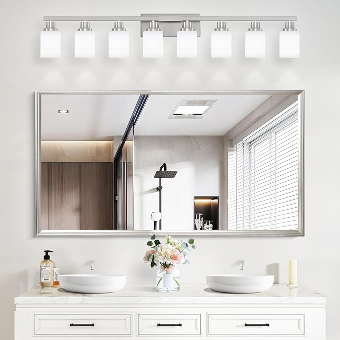 DIKAIDA 8-Light Bathroom Light Fixtures, 52inch Nickel Vanity Light - Image 2