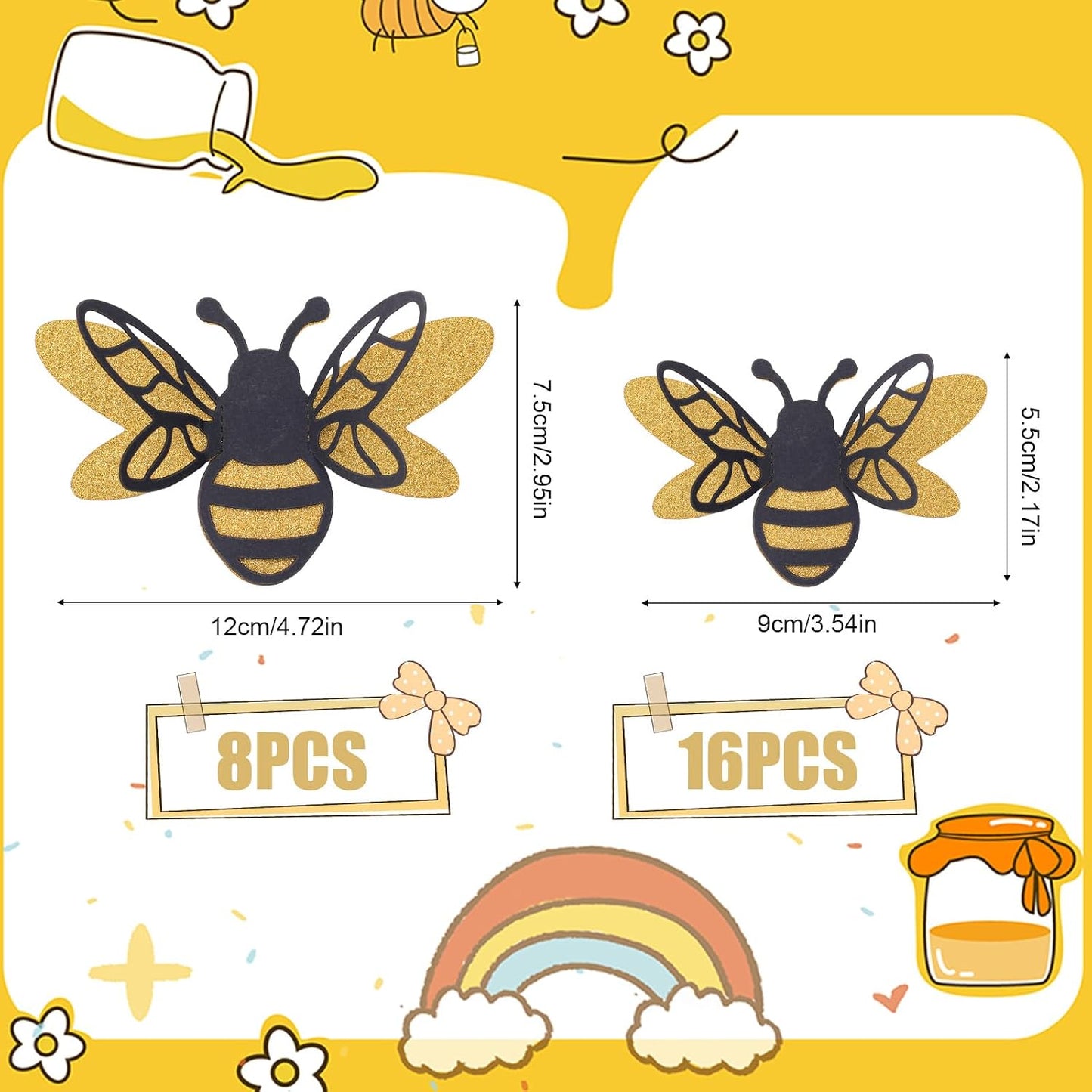 24pcs 3D Bee Stickers, 2 Sizes Tiny Ornaments for Honey Bee Party Wall Decor, Crafts, Embellishments, Clings - Perfect Decorations for Home Windows Parties