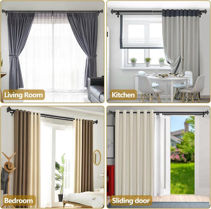 KAMANINA Double Curtain Rods for Windows 72-144 Inches Black Heavy Duty | 1 Inch Telescoping, 6-12 Feet Extra Long, Dual Curtain Rod for Living Room, Sliding Glass Door, Square End