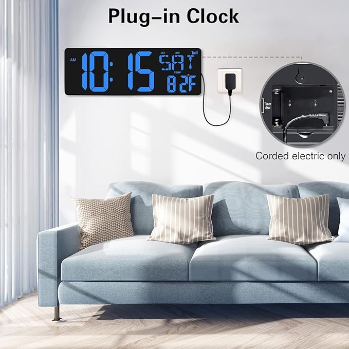 XREXS Large Digital Wall Clock WiFi Sync, 16.5 in Large Display Wall Clock - Image 7