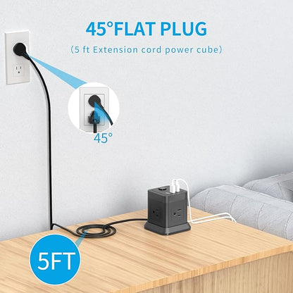 Power Strip with USB, FDTEK Flat Plug Extension Cord with 4 AC and 3 USB - Image 3