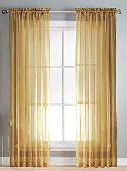 Sapphire Home Gold Sheer Curtains - 84 Inches Length, 2 Panels Set Sheer Drapes, Light Filtering Textured Window Curtain for Living Room, Bedroom, Kitchen, and Dining Room - 54"x84", Gold/Bronze
