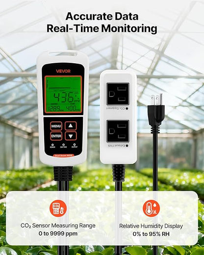 VEVOR Carbon Dioxide Monitoring Controller, Dual Outlets CO2 Monitor & - Image 2