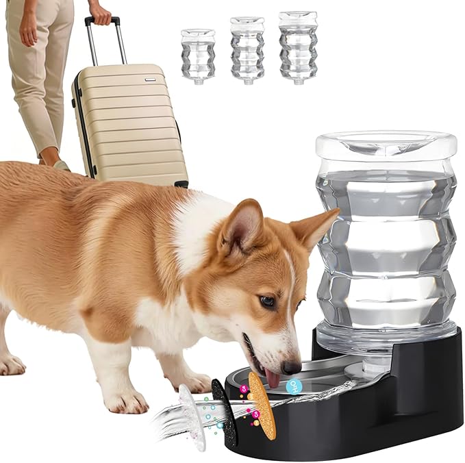 RIZZARI Dog Food Water Dispenser: 7L Large Black Stainless Steel Gravity Water by RIZZARI
