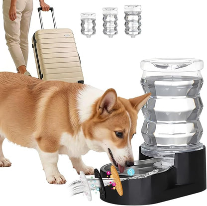 RIZZARI Dog Food Water Dispenser: 7L Large Black Stainless Steel Gravity Water by RIZZARI