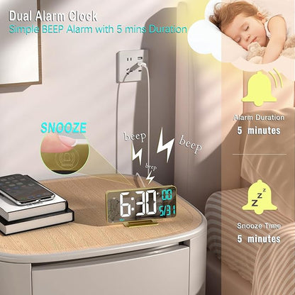 KOSUMOSU Dual Alarm Clock 6.7in Gold Desk Clock - Image 6