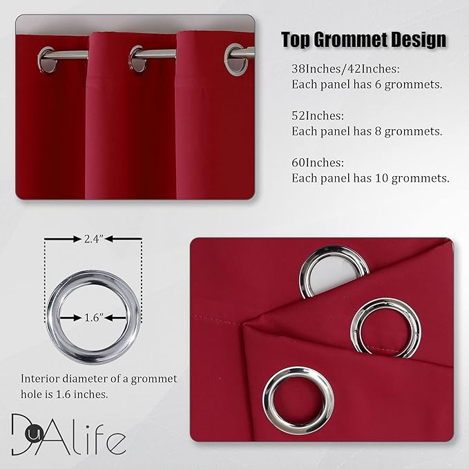 DUALIFE Red Blackout Curtains 45 Inches Long Short Kitchen Curtains - Image 3