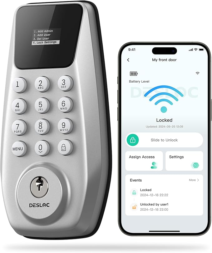 DESLOC C100 Plus Built-in WiFi Smart Lock, Keyless Entry Door Lock by DESLOC
