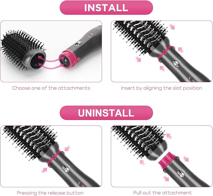 IG INGLAM 4 in 1 Hot Air Brush, Negative Ion Detachable Hair Styler & Volumizer - Image 3