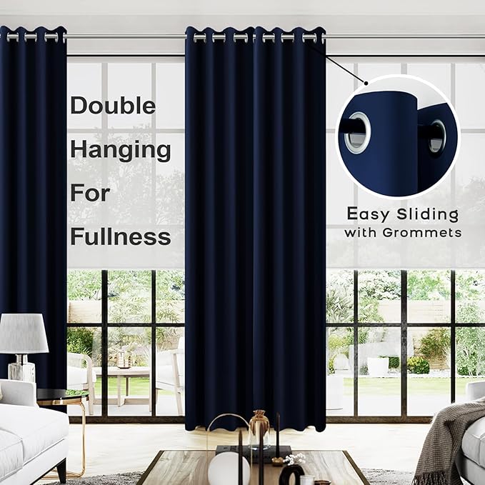 KOUFALL Navy Blue Drapes 96 Inch Long 2 Panels Window Treatments Curtains - Image 2