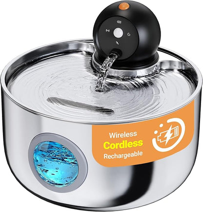 Wireless Cat Water Fountain Cordless: Stainless Steel Cat Fountains by NOBXBON