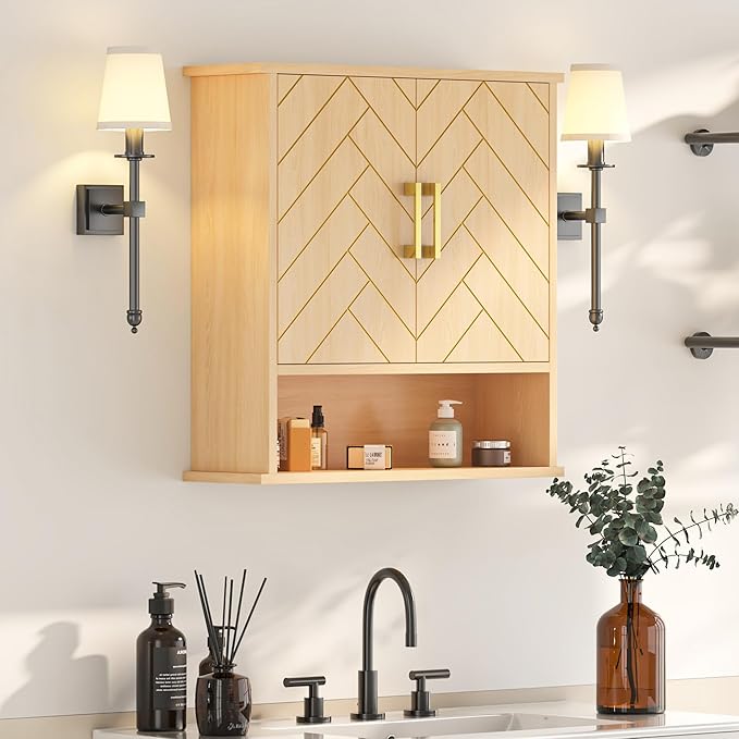 Natural Chevron Pattern Bathroom Wall Mount Cabinet, Over The Toilet Storage by Mepplzian