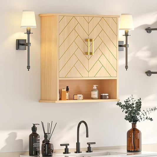 Natural Chevron Pattern Bathroom Wall Mount Cabinet, Over The Toilet Storage by Mepplzian