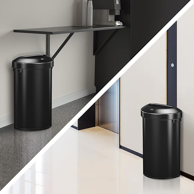 EKO Urban 16 Gallon Semi-Round Open Top Waste Bin, Stainless Steel Half Round - Image 7