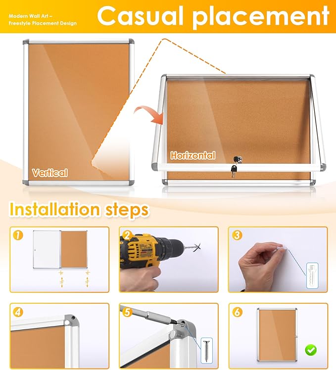 SWANCROWN Enclosed Bulletin Cork Board 24x18 in, Lockable Bulletin Board - Image 4