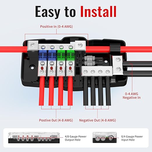 Joinfworld Fused Power Distribution Block Car Audio 4 Way MIDI Fuse Block 12V - Image 3