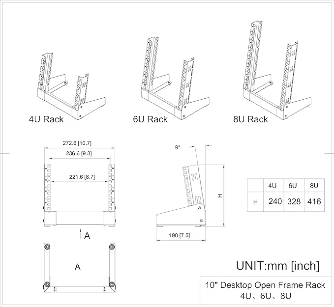 QiaoYoubang 10 inch Small Desktop Network Rack, 4U Mini Open Frame Desktop - Image 4