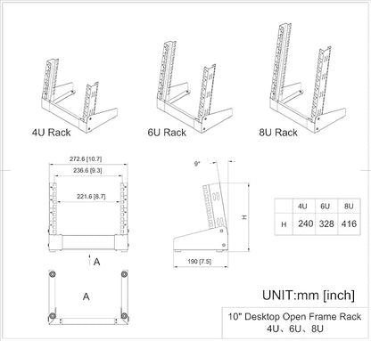 QiaoYoubang 10 inch Small Desktop Network Rack, 4U Mini Open Frame Desktop - Image 4