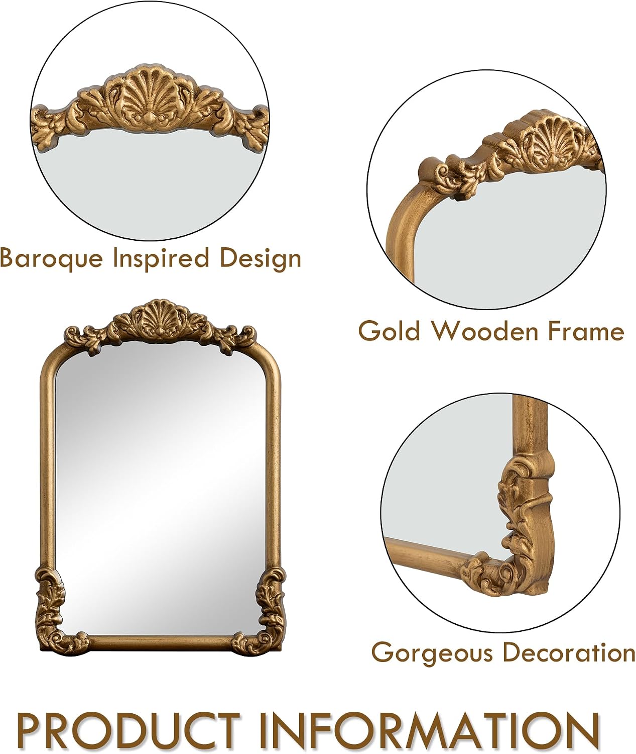Vintage Small Vanity Gold 8x12 Antique Table Desk Mirror with Stand | Makeup Ornate Arched Decor Mirror, Small Brass Wedding Wood Mirror, For Tabletop Living Room Countertop Bedroom Bathroom