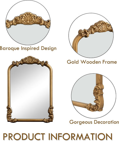 Vintage Small Vanity Gold 8x12 Antique Table Desk Mirror with Stand | Makeup Ornate Arched Decor Mirror, Small Brass Wedding Wood Mirror, For Tabletop Living Room Countertop Bedroom Bathroom