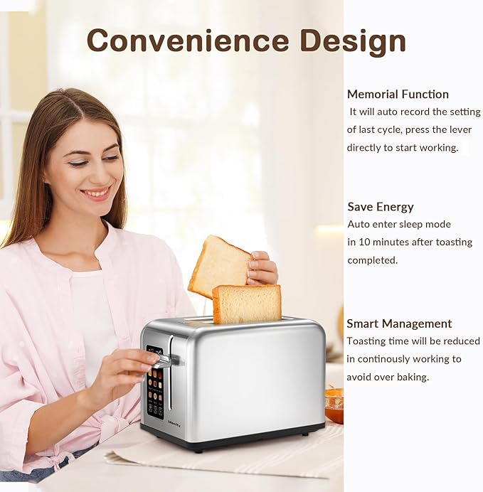Mecity 2 Slice Toaster Touch Screen 1.5" Wide Slot, Stainless Steel Smart Bread - Image 5
