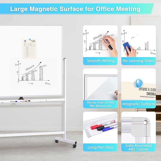 maxtek Rolling Whiteboard 60x48, Large Double-Sided White Board Dry Erase on - Image 5