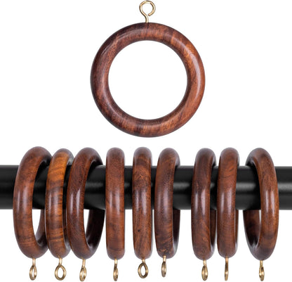 Handcrafted Natural Rose Wood Curtain Rings with Hooks – 2.5" Outer, 1.75" Inner Diameter – Smooth Wooden Drapery Rings for Rod with Metal Hooks – Pack of 48