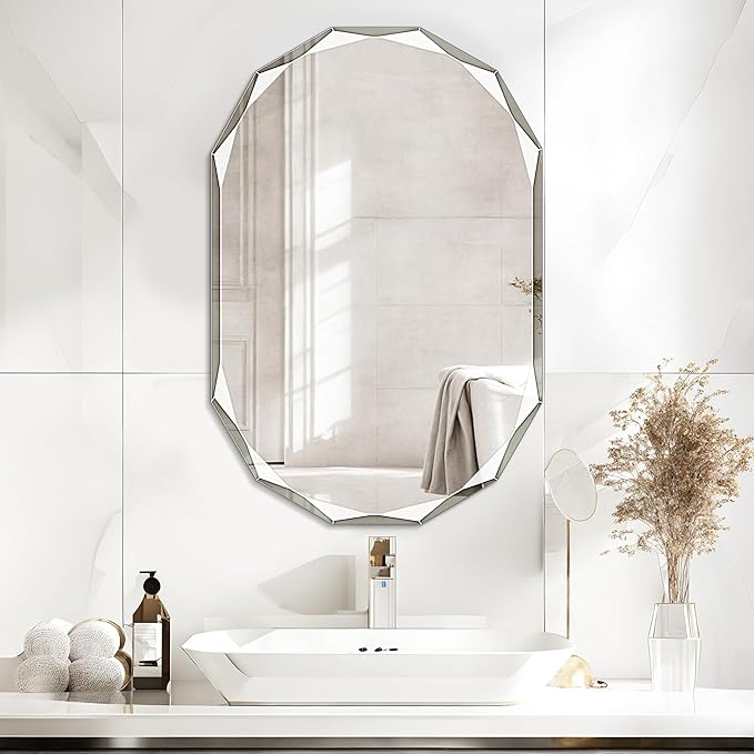Bathroom Mirror for Wall, Bathroom Vanity Mirror, Beveled Edge Frameless Wall by ladynow