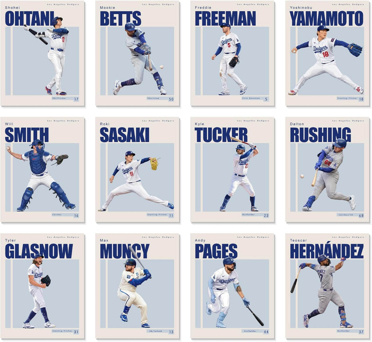 BigWig Prints LA Dodgers Baseball Player Posters, Set of 12, 8x10 in | Includes 12 Dodgers Player Portraits, Great Gift for Baseball Fans, Ideal for Game Day Party Decorations, Unframed