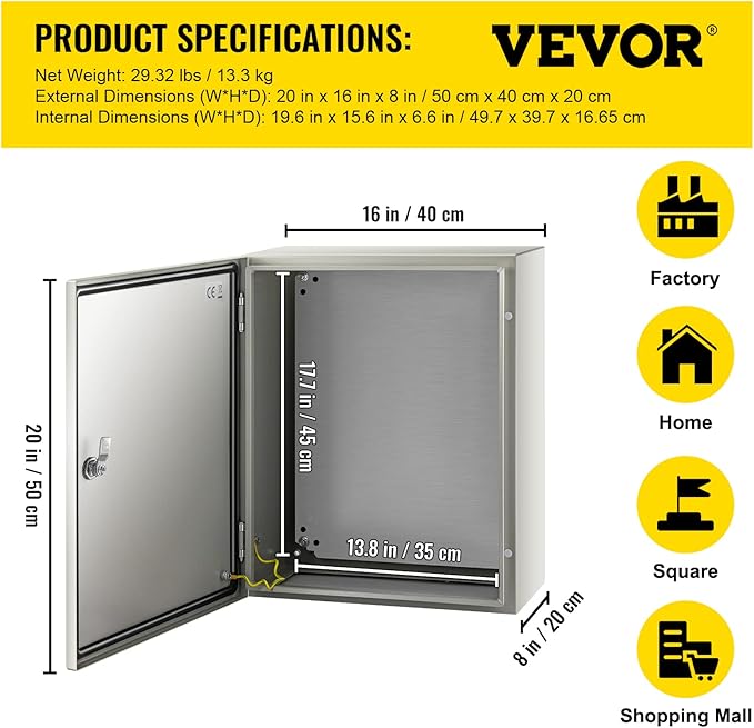 VEVOR NEMA Steel Enclosure, IP66 Waterproof & Dustproof, Outdoor/Indoor - Image 7