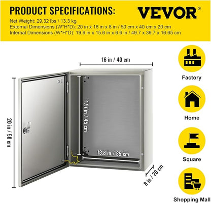 VEVOR NEMA Steel Enclosure, IP66 Waterproof & Dustproof, Outdoor/Indoor - Image 7