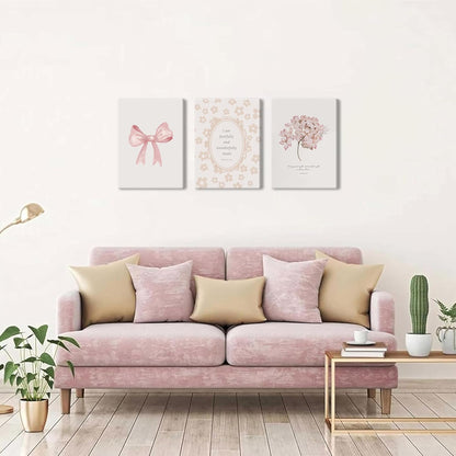 Nursery Christian Wall Art Set of 3, Bible Verse Canvas Wall Decor, Coquette Pink Bow Prints Paintings, Girl Nursery Room Pictures for Bedroom Kids Room 12x16 Inch Framed