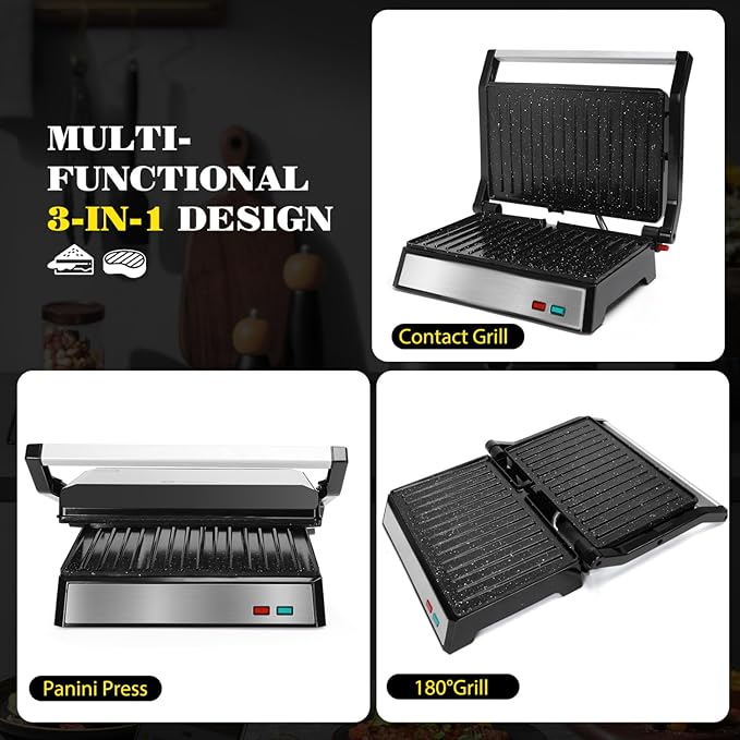 Aigostar Panini Press, 1200W Sandwich Maker and Electric Indoor Grill - Image 7