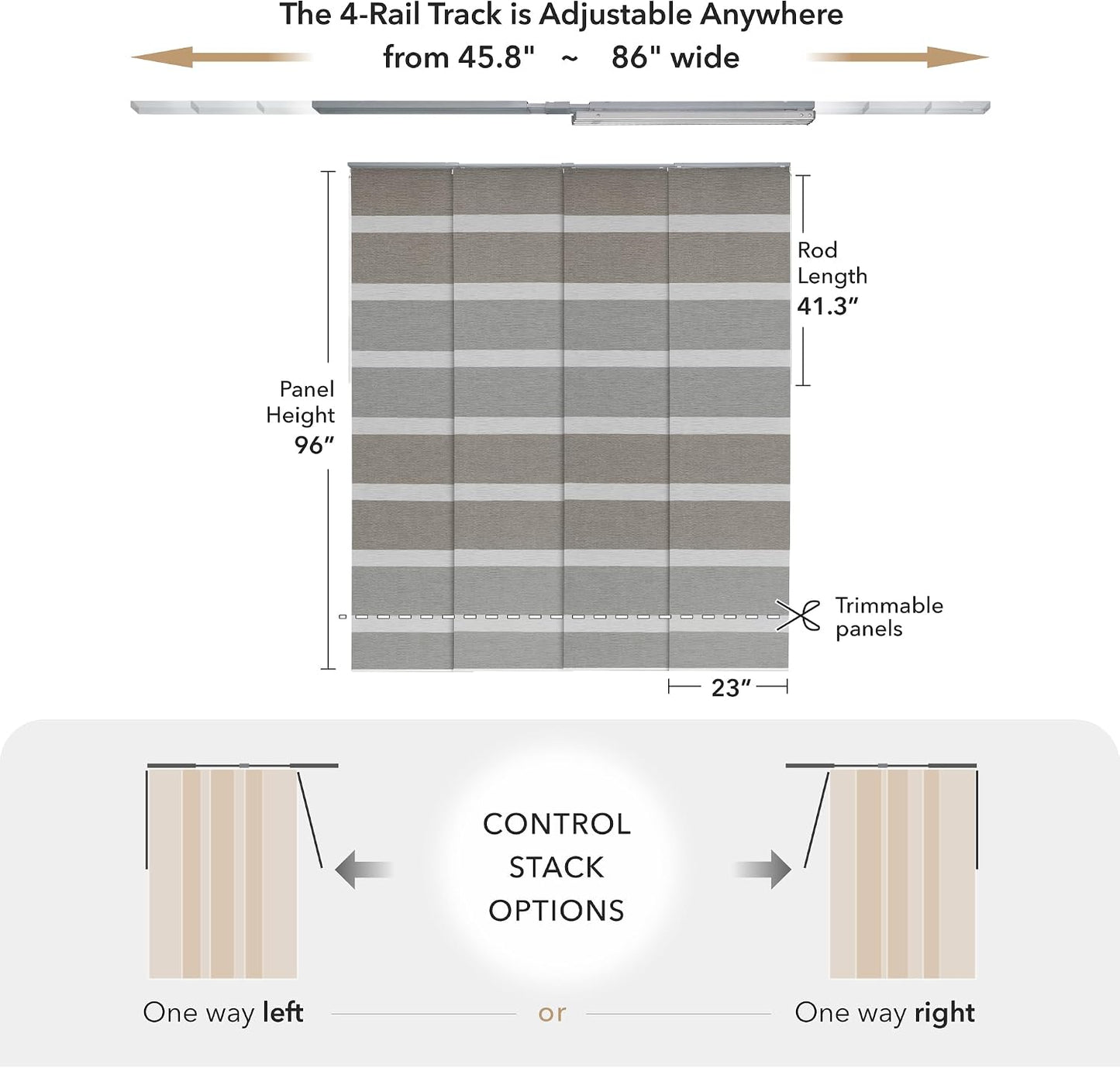 Vertical Blinds Woven 45.8"-86" x 96", Limestone | Natural Woven Fabric for Patio Doors with Adjustable Track and Trimmable Panels Up to 96"