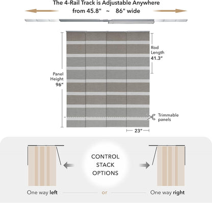 Vertical Blinds Woven 45.8"-86" x 96", Limestone | Natural Woven Fabric for Patio Doors with Adjustable Track and Trimmable Panels Up to 96"
