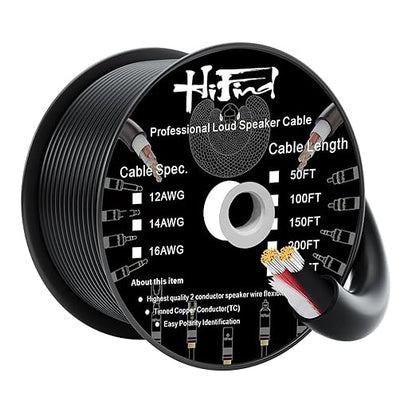 HiFind 12/2 Gauge Speaker Wire Cable 50 Ft-Tinned OFC Copper-UL CL3 Rated- by HiFindCable