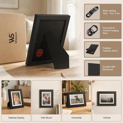 5x7 Picture Frame Black - 3 Pack, Solid Wood Frame, with HD Tempered Glass, Displays 4x6 or 5 x 7 Photo, for Tabletop & Wall in Living Room, Bedroom, Office, Gallery