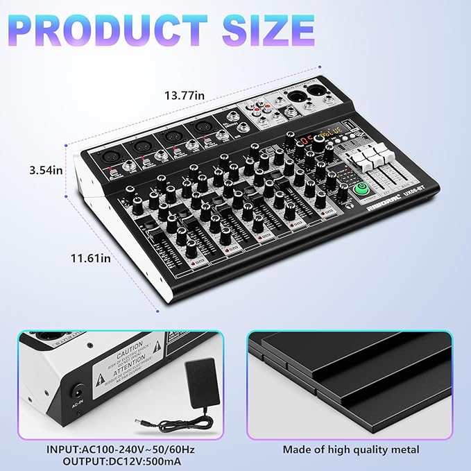 6 Channel Audio Interface Sound Board Mixing Console 16-Bit DSP DJ Mixer Audio - Image 9
