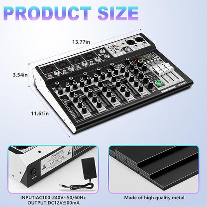 6 Channel Audio Interface Sound Board Mixing Console 16-Bit DSP DJ Mixer Audio - Image 9