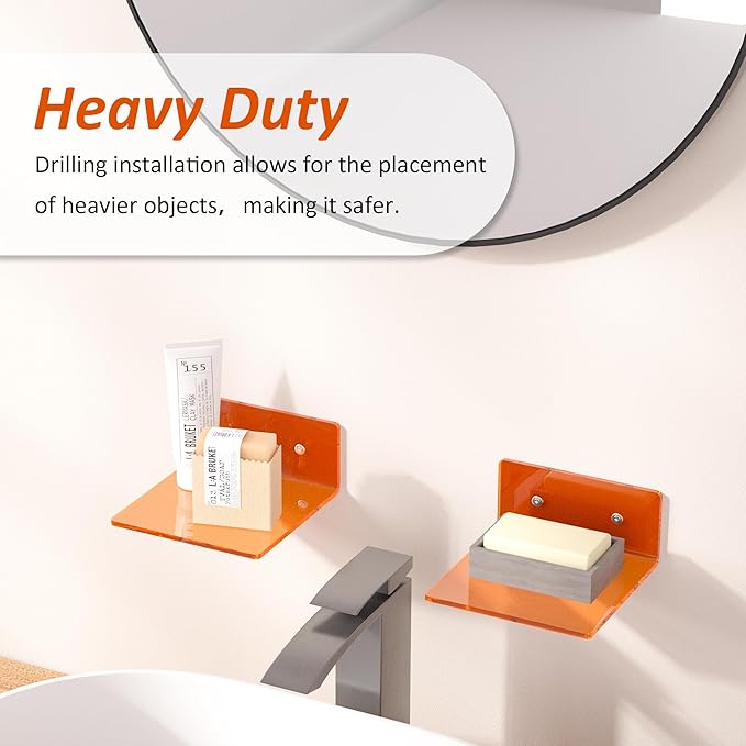 6 Inches Small Orange Wall Shelves Set of 2, Wall Mounted Display Shelf Rack - Image 3