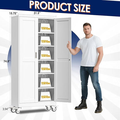 75" H Metal Garage Storage Cabinet, Rolling Tool Cabinet - Image 2