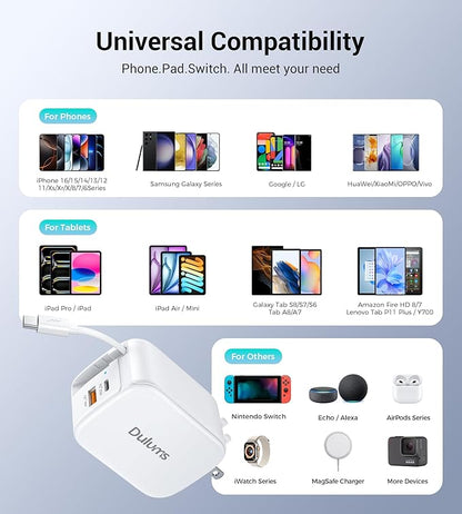 Retractable Wall Charger, 40W Dual Port QC3.0+PD Fast USB C Charging Block - Image 5