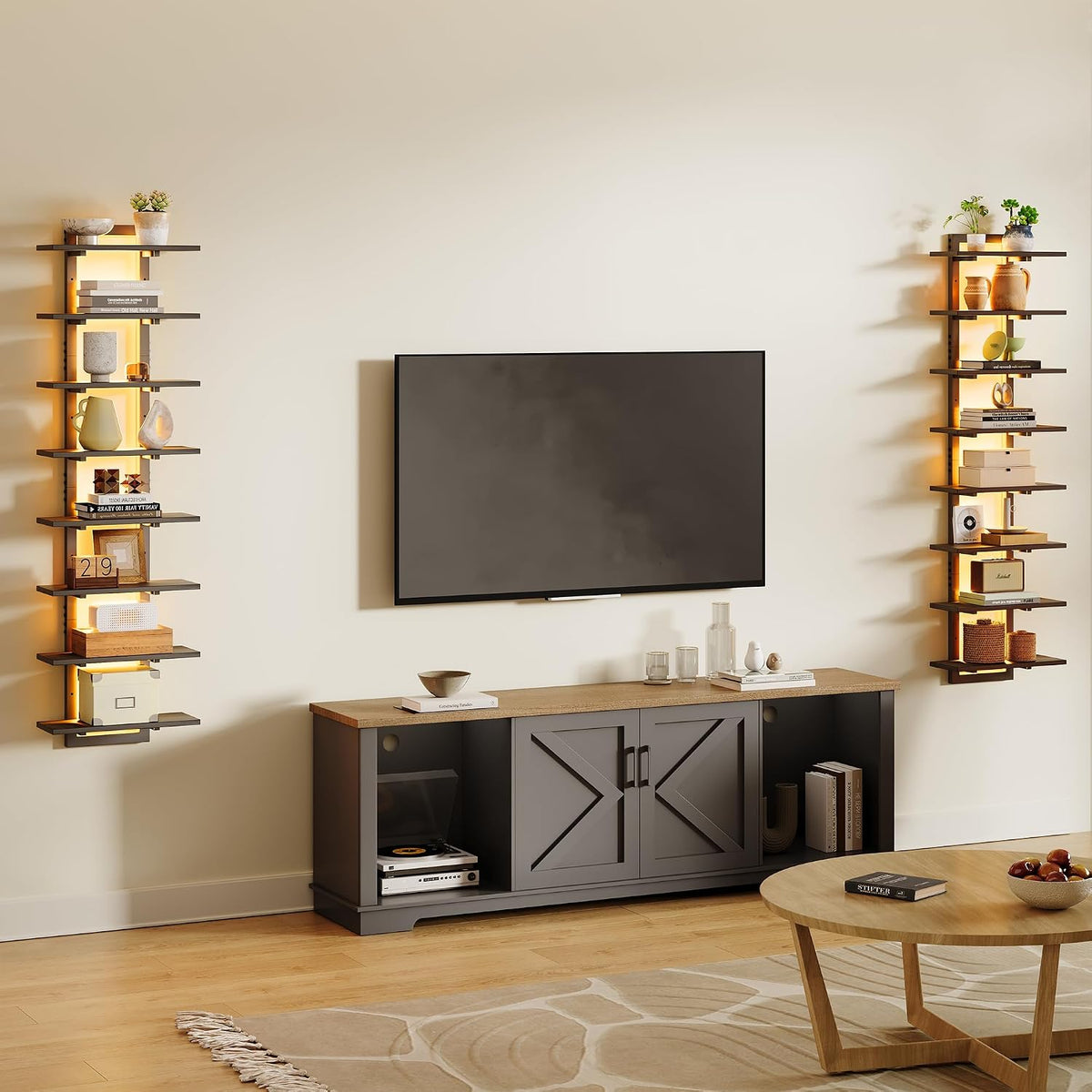 8 Tier Wall Mounted Shelf with RGB Lights, LED Floating Shelf,